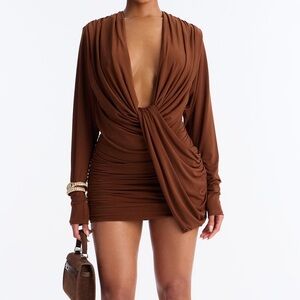 Fashion Nova Rust Brown Long-Sleeve Mini Dress